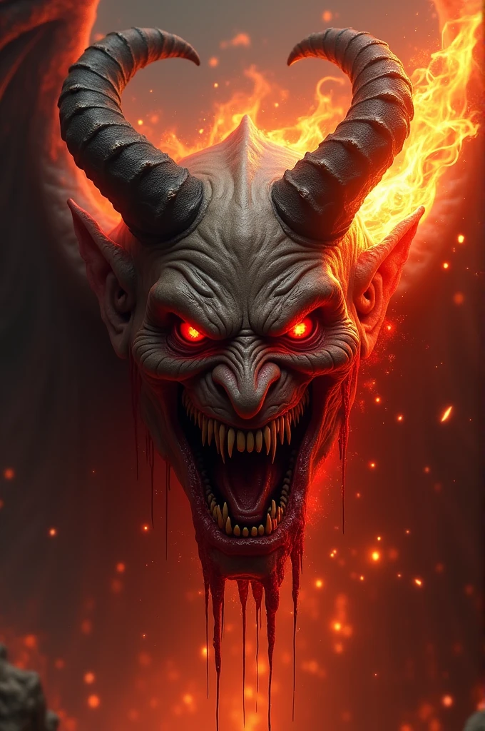 Face of Satan with fire and blood