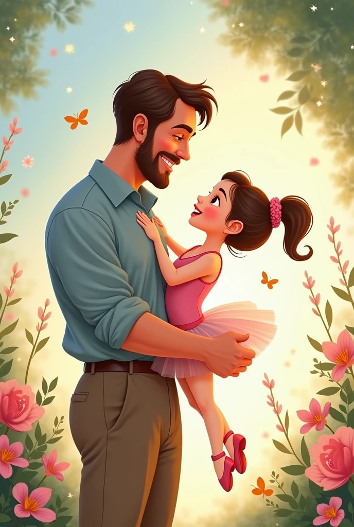 Disney style image of Father&#39;s Day dad with his little ballerina daughter playing 
