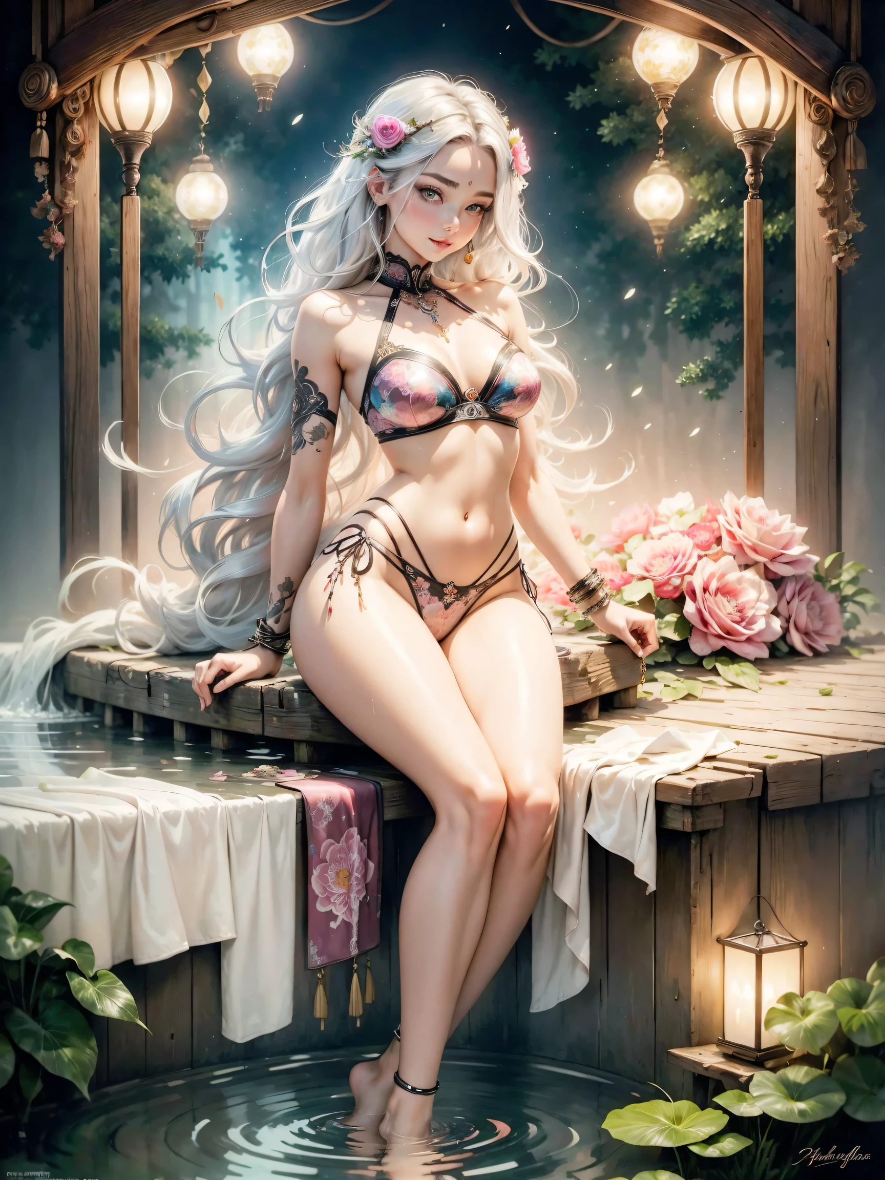 8k, (female:1.5), elegant and flexible (athletic build:1.5), emerald eyes (Vibrant:1.5), chestnut hair (flowing:1.5), copper silk, Leaf-shaped decorations, ultra HD, HDR, , Intricate details, Ultra-realism, luxurious atmosphere, IMAX, cinematic, awarded photo, Intricate, low opening (F1.2),erotism, medieval castle built on the mountain, night sky, fullmoon, panties with pearls, wearing jeweled panties, breasts small, pose sexy, sexy erotic body, whole body, silver and gold bracelet, waterfall, light bulb and latern , cinematic lighting, photorrealistic, 1 girl, 18 years old, (legs spread open), pink lips, well-lit, beautiful and aesthetic: 1.2), (1 girl), extremely detaild, (Fractal Art: 1.3), colorfully, More Detailed, gorgeous goddess, caucasian girl with shiny silver hair, Full female body, wild waves, large waves, oriental mandala tattoos, transparent dresses and small panties, skin wet with water, light bulb, latern, beautiful girl with a slight smile, forst, flowers and roses, sexy mandala and flower panty tattoos on naked body, toes immersed in water, gorgeous goddess looking at the pond water, from front view, in panties with jewels, fancy, world of The Lord of the Rings, magie, mandala and flower tattoos on your body, from front view, interior of the temple flooded with lake water, Greek column,three interconnected circles form a work of art, magieal circles, long hair mixed with water, surreal magieal dream, image rich in details, Compensation, painting oil painting, red lipgloss stick , long hair mixed with water, surreal magieal dream, image rich in details, Compensation, painting oil painting, red lipgloss stick , bra with pearls, wearing sexy panties, oil painting tattoo