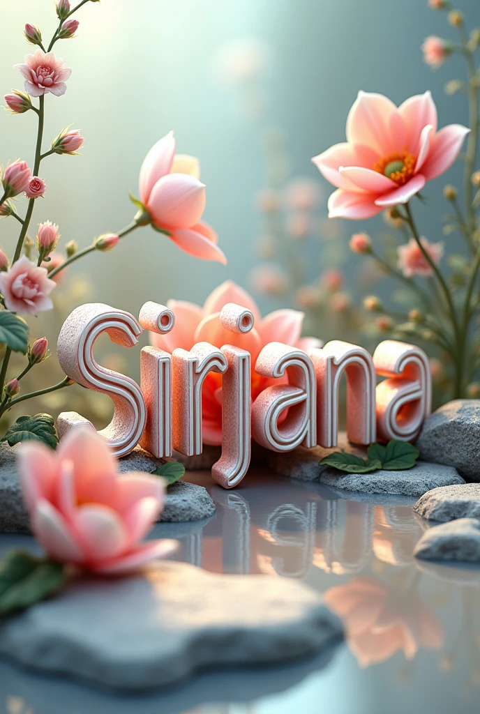 Create a image of text sirjana with 3-d effect having flower within