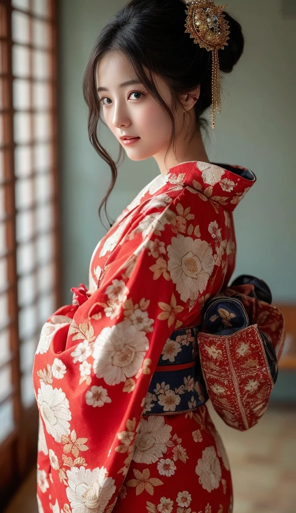 (Realistic、Masseter region、Highest quality、High resolution、RAW Photos)、((whole body, Glamorous Body,Perfect detail)), Realistic、Bright lighting、Face Light、Smooth Professional Lighting、pretty girl、Beautiful woman、Modeled、gravure、Natural Makeup、so beautiful、Realistic and beautiful skin、Plum Thighs, Beautiful and detailed、Detailed face、big 、Cleavage、Wavy Hair、Brunette Hair、Brown eyes, Cute Face, Fuller lips, Straight nose, Big black eyes, Sharp jawline, nose pointed upwards, Looking into the camera、take a picture, Seductive pose, Sexy Lingerie++,Dreamy eyes