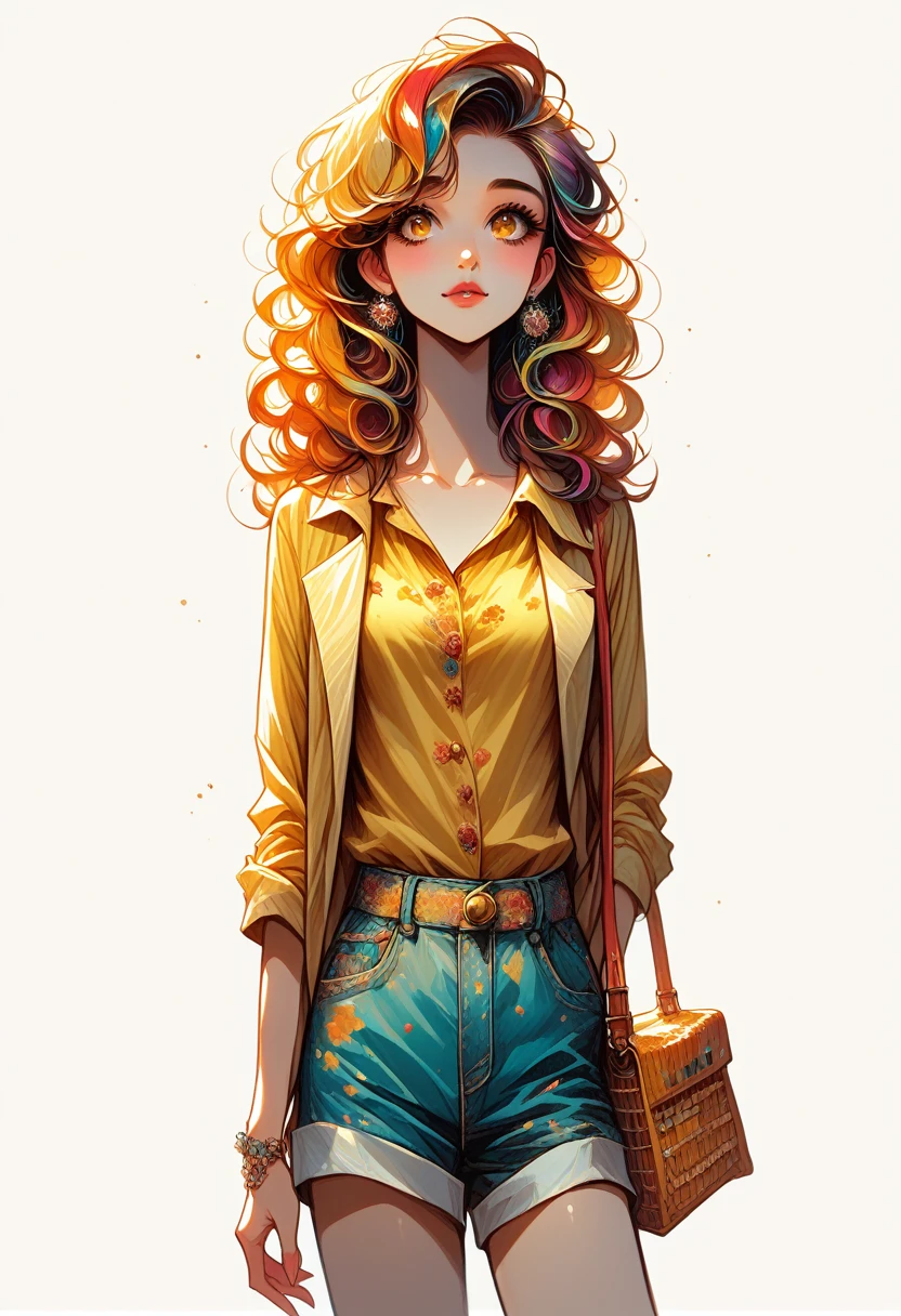 a woman with blond hair and a yellow shirt is standing, in digital illustration style, cartoon style illustration, trends in art, no art style by bowater, highly detailed character design, style of charlie bowater, Beautiful drawing style, Charlie Bowater art style, stunning art style, colorful illustration, detailed fashion illustration, yellow theme wavy hair