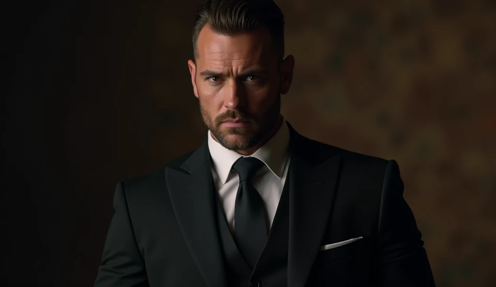 a millionaire businessman in a black suit, photorealistic, high quality, detailed face, sharp focus, ultra detailed, 8k, dramatic lighting, cinematic composition, rich color palette, elegant and sophisticated, masterpiece