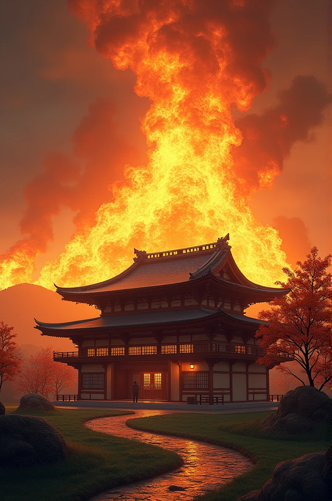 Japan house with fire 