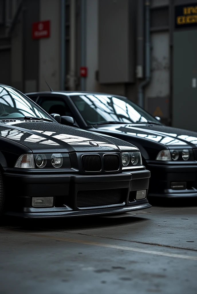 Two black BMW e36s with irongarage written on the side