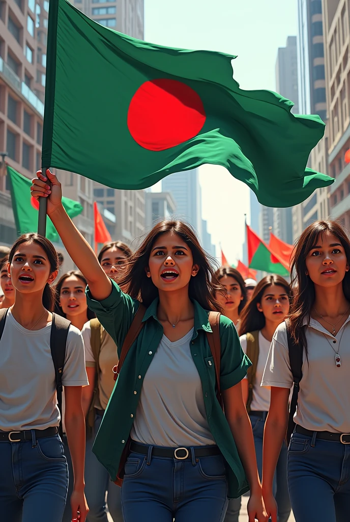 Student protest picture with Bangladeshi flag