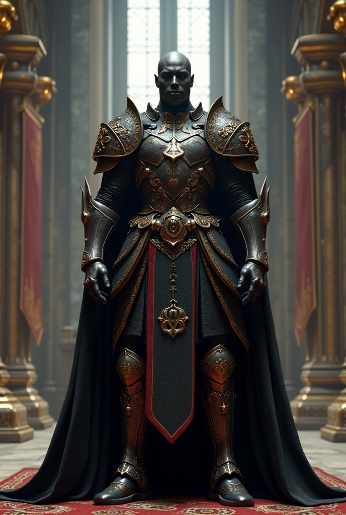 Black man in armor in a castle setting