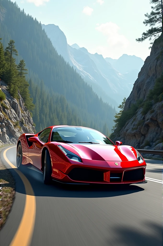 Red Ferrari on the mountain