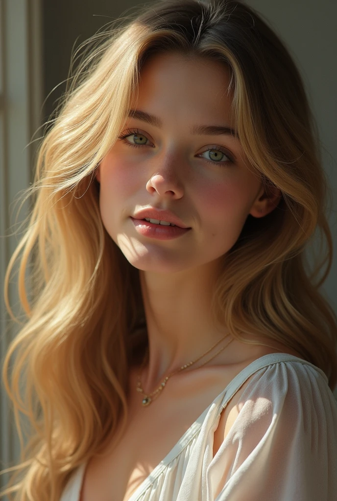 An American beautiful young girl with golden wave hair 