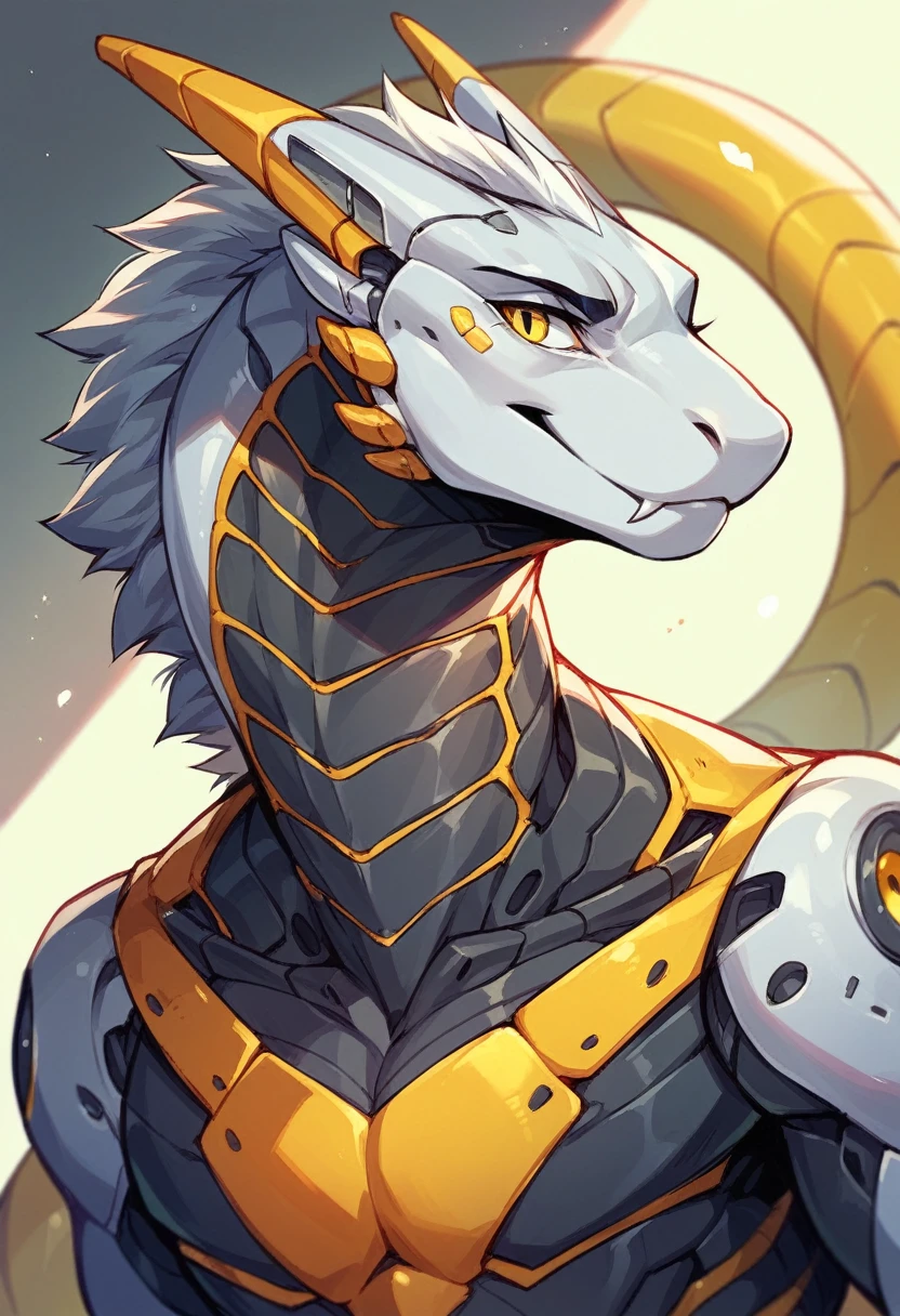 Solo, furry, synth, robotic snake, yellow eyes
