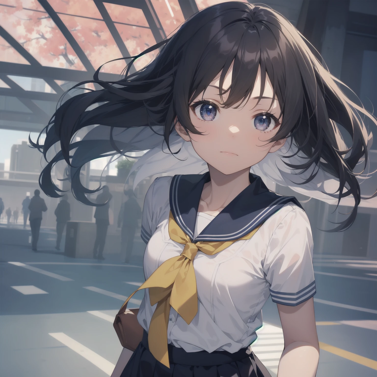 ultra-absurdres-Top quality by artist God, ultra-detailed, high resolution, anime moe artstyle, best anime 8k konachan wallpaper, pixiv contest winner, pool:2810, perfect anatomy,break, 1girl, (Please draw a girl walking sleepily to school alone. )break,(Solo,little female, 13-year-old:1.3),Full limbs, complete fingers,a junior high school student, (very short hair), short cut, flat chest, , small butt, small black eyes, beautiful detailed eyes, well-proportioned iris and pupils, expressive eyes, highres detailed hair, soft expression, salor school_uniform, sailor collar, serahuku, bow, pleated skirt,(Detailed Lighting), (Detailed background), in the School commute route. break,super detailed skin, Best cinematic lighting powered by famous artist, 8k,beauty illustration,photoshop_(medium),very aesthetic,break,((artist:yuureidoushi_(yuurei6214) )), artist:clamp ,artist:carnelian ,artist:kantoku ,
