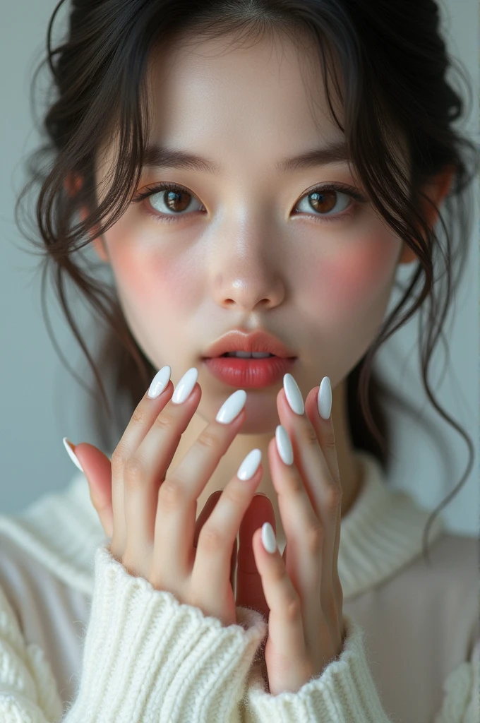 Girl with white nails
