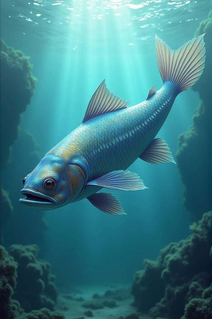 A big fish, long and beautiful, is swimming.