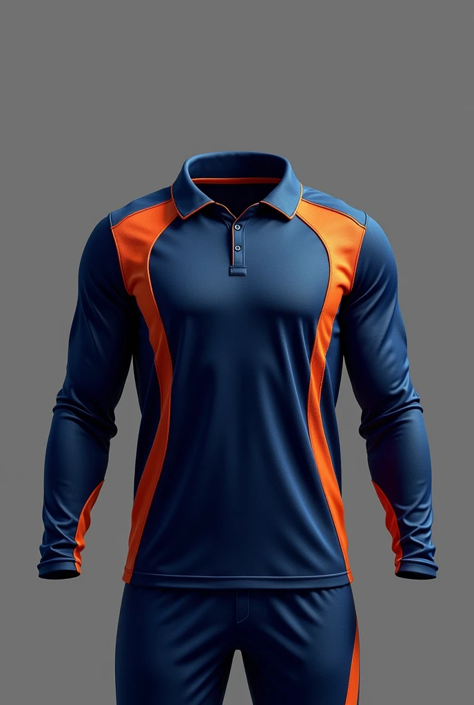 Cricket full sleeve jersey in navy blue and orange mix colors