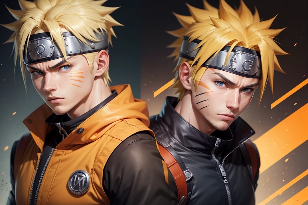 A realistic portrait of a person with facial features resembling Naruto Uzumaki. The person should have spiky blond hair, blue eyes, and the signature whisker-like marks on the cheeks. The clothing should resemble Naruto's outfit, with an orange and black color scheme and a headband with a metallic plate displaying a symbol on the forehead. The expression should be determined and confident, capturing the heroic and spirited nature of Naruto."You can adjust the prompt depending on your specific features (like skin tone, face shape, etc.) to better match your face.