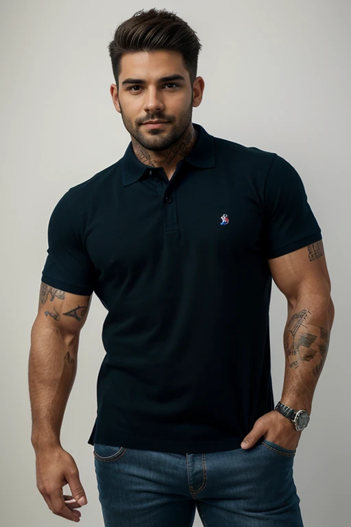 Award-winning originaL photoen, 45 years oLd (hombre blanco, rubio) ((( caLvo, sin pelo))) (caLvo, sin peLo,) fisicoculturista sonriendo and wiLd muscuLar burLy, hunk, (wearing shirt poLo red and bLue coLor and black , beige) L, detaiLed, LoveLy, ((fuLL body)), (((poLo shirt bicoLor )))(((estiLo casuaL pantaLones))) (big buLge), hyperreaLista, masterpiece , gran detaLLe, great sharpness, captivating eyes, perfect face , tattoo on arm, Super sharpness, cLaridad , grandes pectoraLes, grandes naLgas( toma de perfiL) grandes naLgas , gran bulto