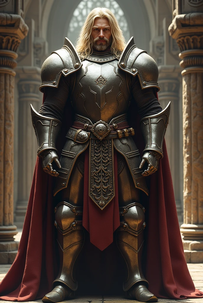 Semi-large blond haired man with armor in a castle setting
