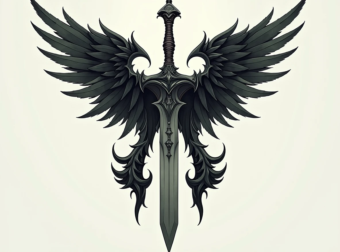 Replace the sword with an Athame dagger, featuring a thin, double-edged blade and a decorative handle. Ensure the 'A' shape and the wings remain intact and unchanged. The Athame should fit naturally into the design, maintaining the same alignment and position as the original sword, with the overall dark fantasy aesthetic.