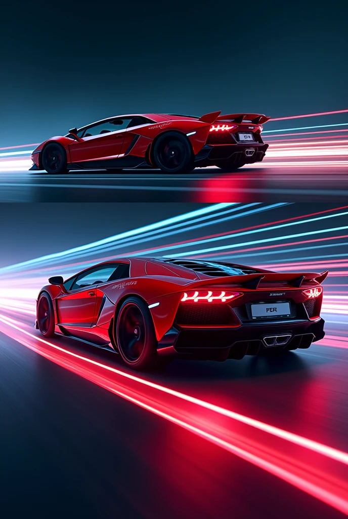 Sports car montage with light streaks.
