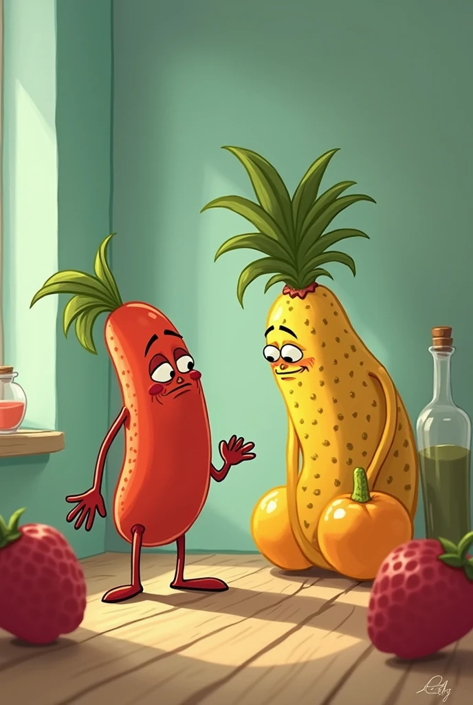 
cartoon animation about fruits talking sadly about what it&#39;s like to be wasted