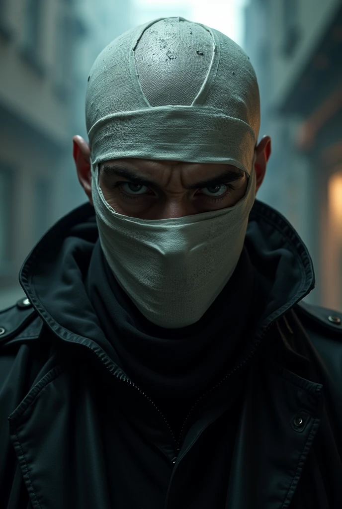 Sigma Black shut man her face cover with bandage and he is look like gangster