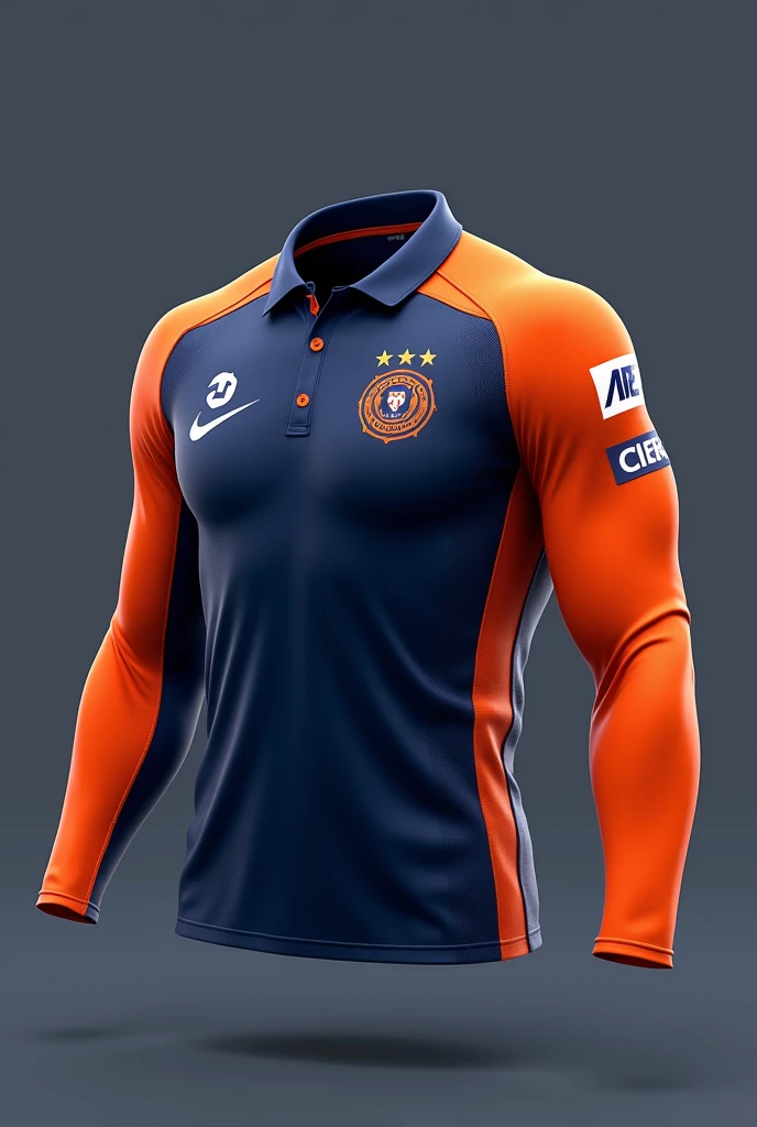 Cricket full sleeve jersey in navy blue and orange mix colors