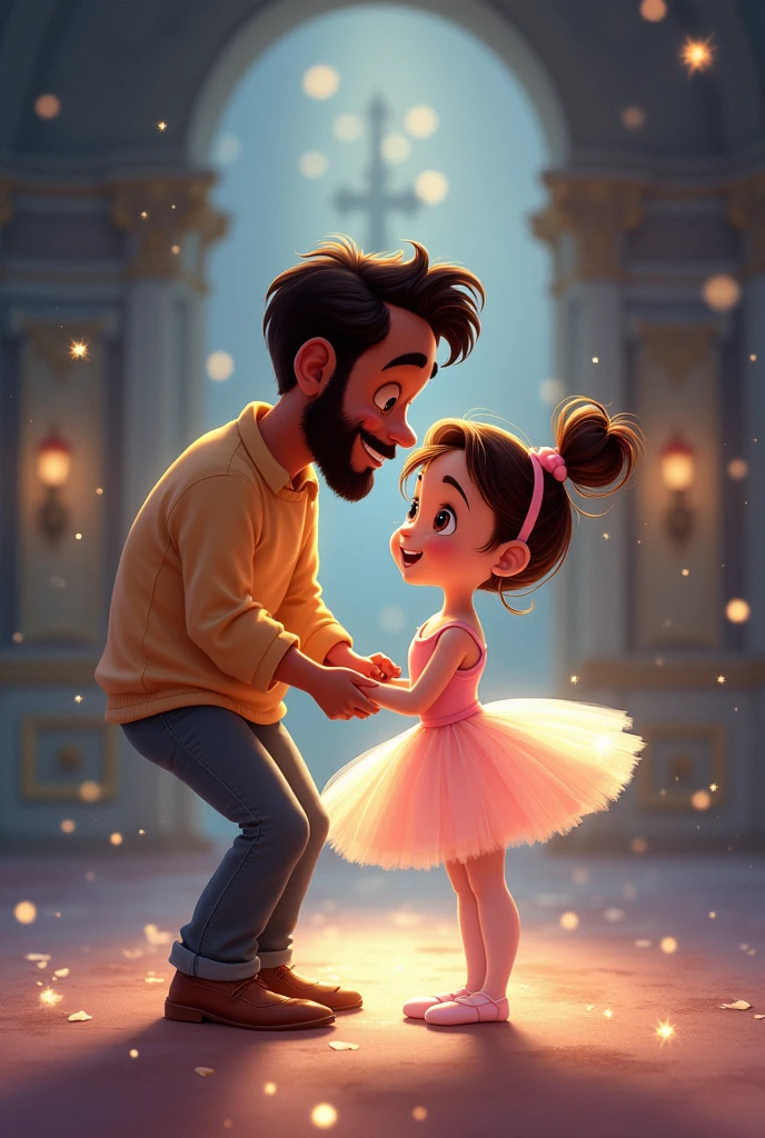 Disney style image of father of little ballerina with black skin