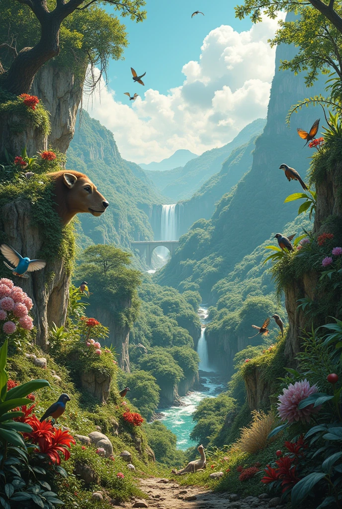 Make a realistic one best nature quality many animals and plants 4k quality photo