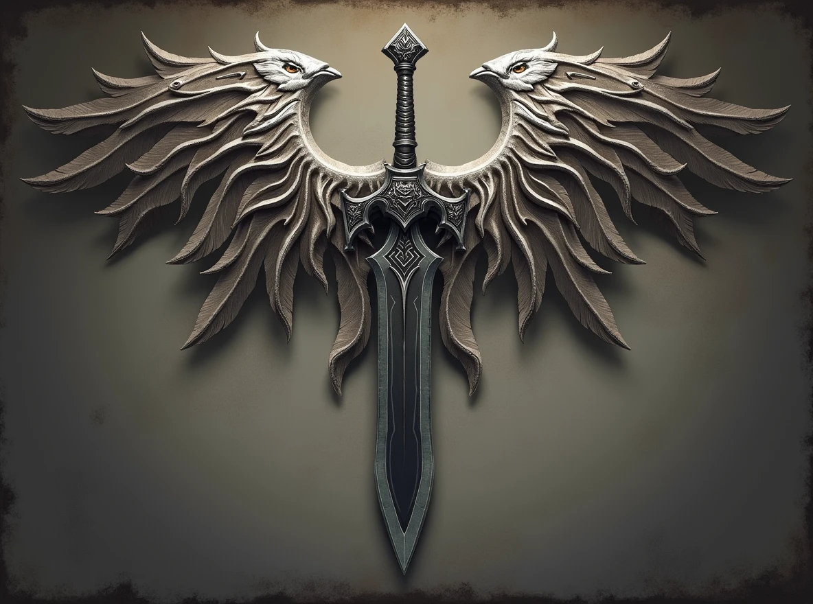 Replace the sword with an Athame dagger, featuring a thin, double-edged blade and a decorative handle. Ensure the 'A' shape and the wings remain intact and unchanged. The Athame should fit naturally into the design, maintaining the same alignment and position as the original sword, with the overall dark fantasy aesthetic.