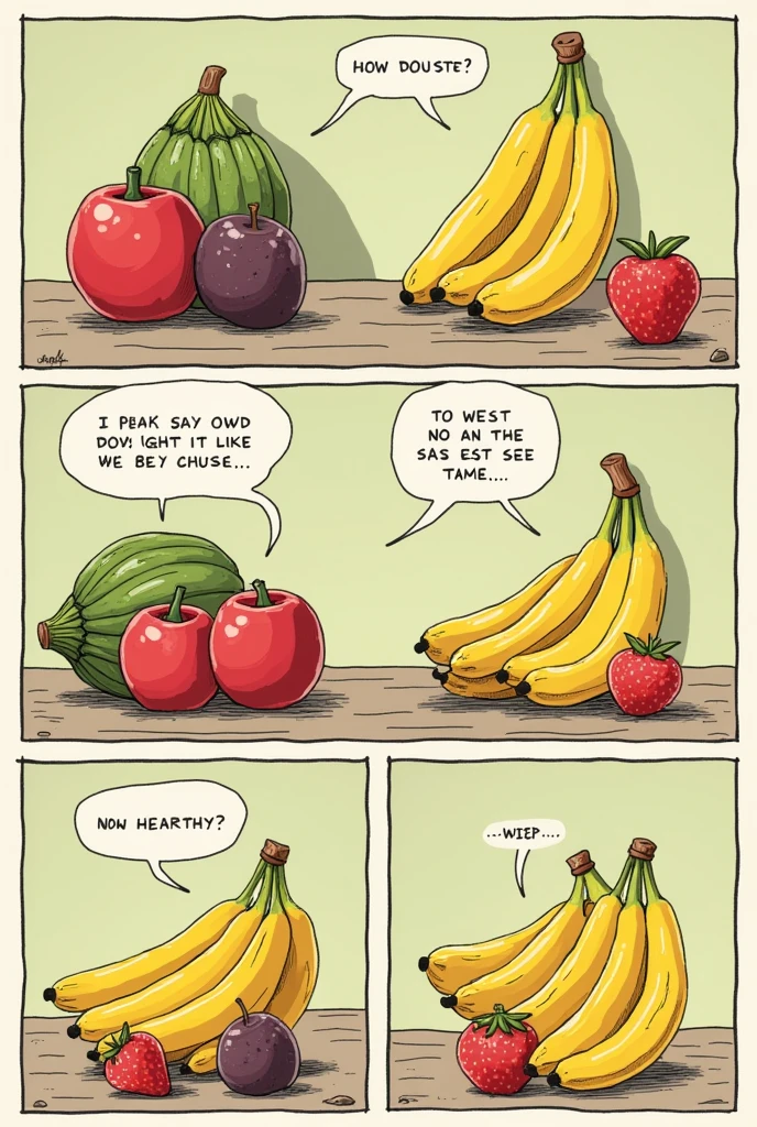 A comic strip about fruits talking about what it's like to be wasted