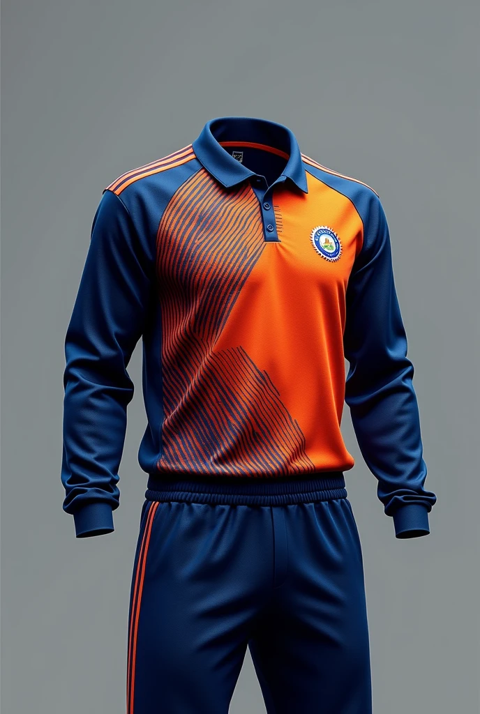 Cricket full sleeve jersey in navy blue and orange mix colors