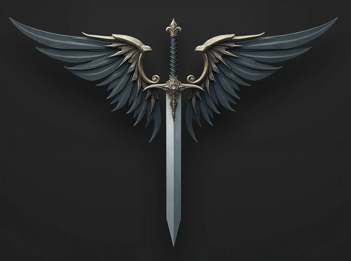Replace the sword with an Athame dagger, featuring a thin, double-edged blade and a decorative handle. Ensure the 'A' shape and the wings remain intact and unchanged. The Athame should fit naturally into the design, maintaining the same alignment and position as the original sword, with the overall dark fantasy aesthetic.