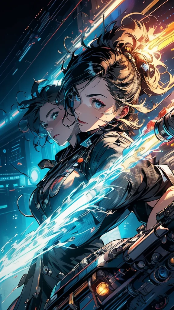 (((masterpiece, highest quality))),(((solo:1.2))),(((1girl:1.2))),32k wallpaper, very detailed, poster, vintage science fiction,(((((geometric cinematic movie poster))))), (bauhaus), shape,(((abstract))),(mid century modern),movie poster,(((((portfolio))))),(((((Close-up))))),(((((bust up))))),((((more various angle)))),(((highlight))),((((heterochromia)))),(((complete. detailed face))),(((Extremely talented))),(((((most complecated machine))))),(lightning ray),(((((unlimited mechanic Workaholic))))),(((Absolutely detailed Mighty machines background))),neon light,((((Dynamic poses))))