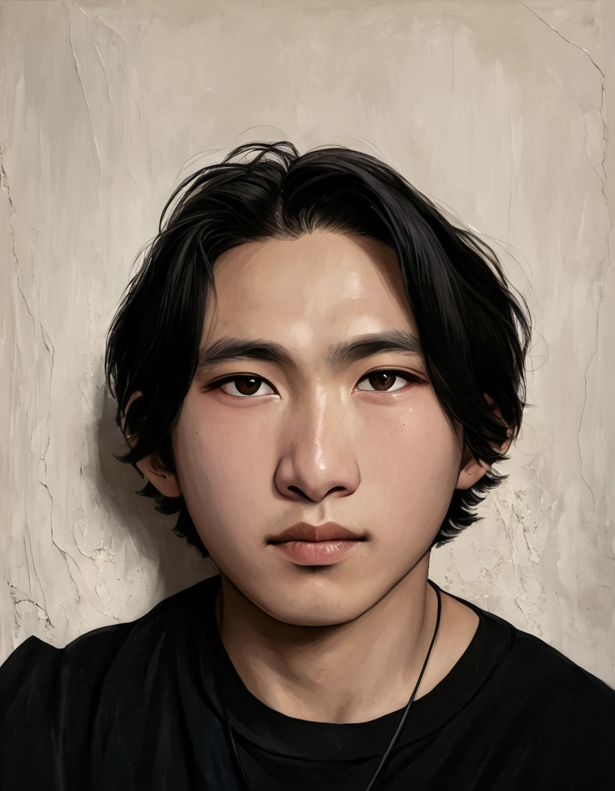 arafed asian man with a black shirt and a necklace, halfbody headshot, headshot profile picture, androgynous face, frontal picture, clean shaven wide face, around 1 , heavy eyes to the side, headshot photo, with no facial features, clean shaven face, taken in the early 2020s, realistically rendered face