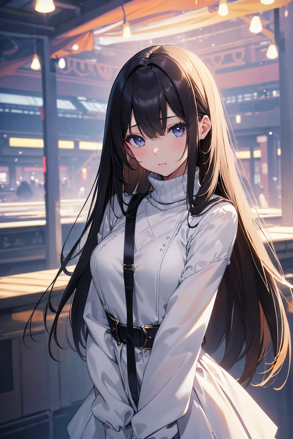 masterpiece、1 beautiful girl、 (reality: 1.4), Japanese、Asian Beauty、so beautiful、Beautiful Skin、thin、(超reality的な)、(High resolution)、(8k)、(Very detailed)、(finelyて美しい目)、(Very detailed)、Big eyes、Brown eyes、Long eyelashes、Detailed face、Gloss Lip,Bright lighting、Professional Lighting、Looking into the camera、(masterpiece:1.2), Very detailed, 超High resolution, (reality的な, photo reality的な:1.37), High resolutionのRAWカラー写真, Professional photos, Very delicate and beautiful, Very detailed, finely, Large file size, Very detailed beautiful girl, very Detailed face, Very detailed eyes, Very detailed skin, Very detailed nose, Very detailed mouth, Perfect Anatomy, Very detailed背景, (Highest quality,4K,8k,High resolution,masterpiece:1.2),Very detailed,(reality的な,photoreality的な,photo-reality的な:1.37),Full body portrait,1 girl, exquisite features, Mystical Eyes, White turtleneck summer sweater, Long sleeve, shy, Black hair straight, Looking at the audience, Small breasts,Flat chest, Written boundary depth,Full body photo,High resolution画像,Tight waist,Background Black
