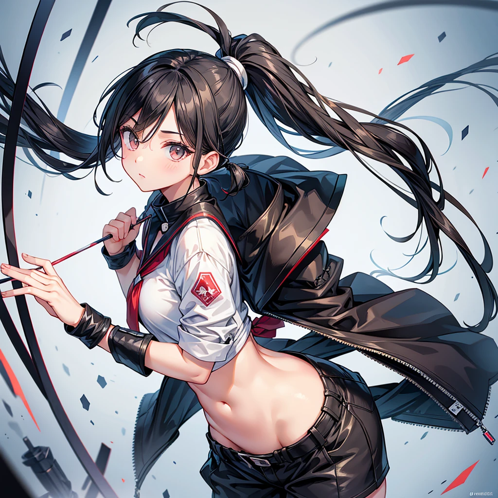 Female　Black Hair　Ponytail　Model body type　uniform　symmetry　genital　Shaved