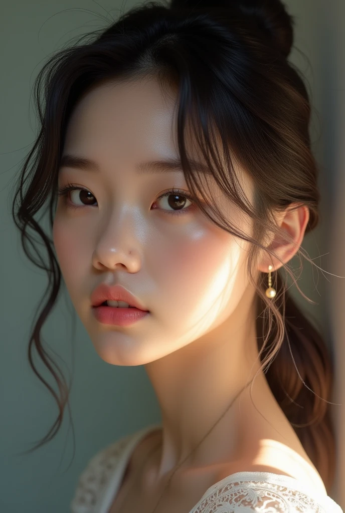 realistic photo, 25 year old Japanese woman, dressed, close up of face, photo du visage, detailed face and body, natural lighting, high resolution, photorealistic, (best quality,8k,high resolution,head of'artwork:1.2),ultra-detailed,(realistic,photorealistic,photo-realistic:1.37),realistic skin texture,Detailed eyes and lips,beautiful detailed face,long cils,Peau douce,natural body shape