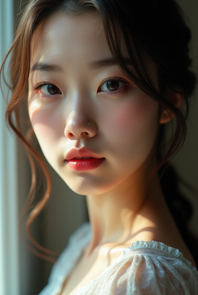 realistic photo, 25 year old Japanese woman, dressed, close up of face, photo du visage, detailed face and body, natural lighting, high resolution, photorealistic, (best quality,8k,high resolution,head of'artwork:1.2),ultra-detailed,(realistic,photorealistic,photo-realistic:1.37),realistic skin texture,Detailed eyes and lips,beautiful detailed face,long cils,Peau douce,natural body shape