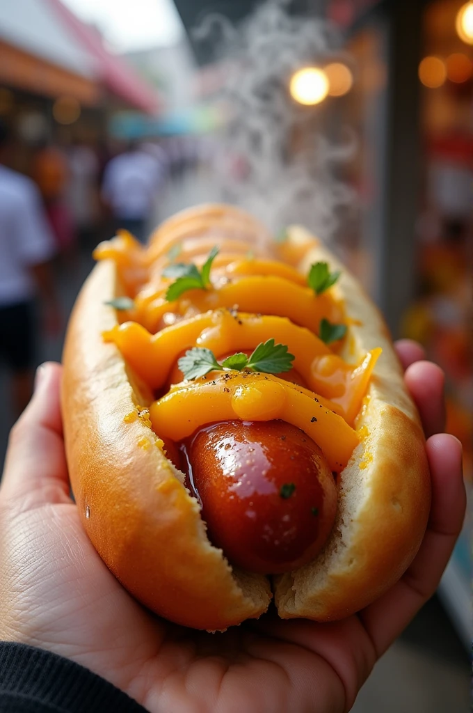 Hot dog with passion fruit juice