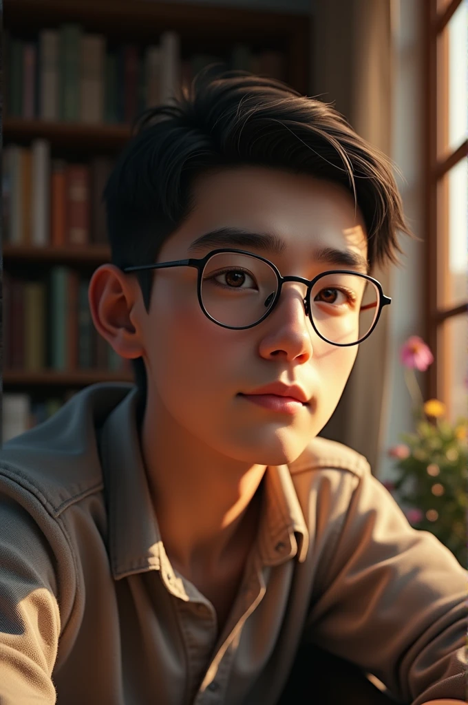 A young man wearing glasses 