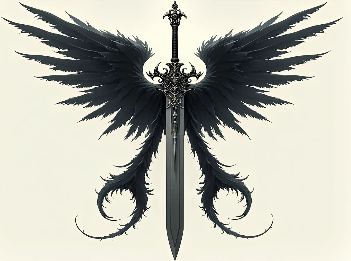 Replace the sword with an Athame dagger, featuring a thin, double-edged blade and a decorative handle. Ensure the 'A' shape and the wings remain intact and unchanged. The Athame should fit naturally into the design, maintaining the same alignment and position as the original sword, with the overall dark fantasy aesthetic.