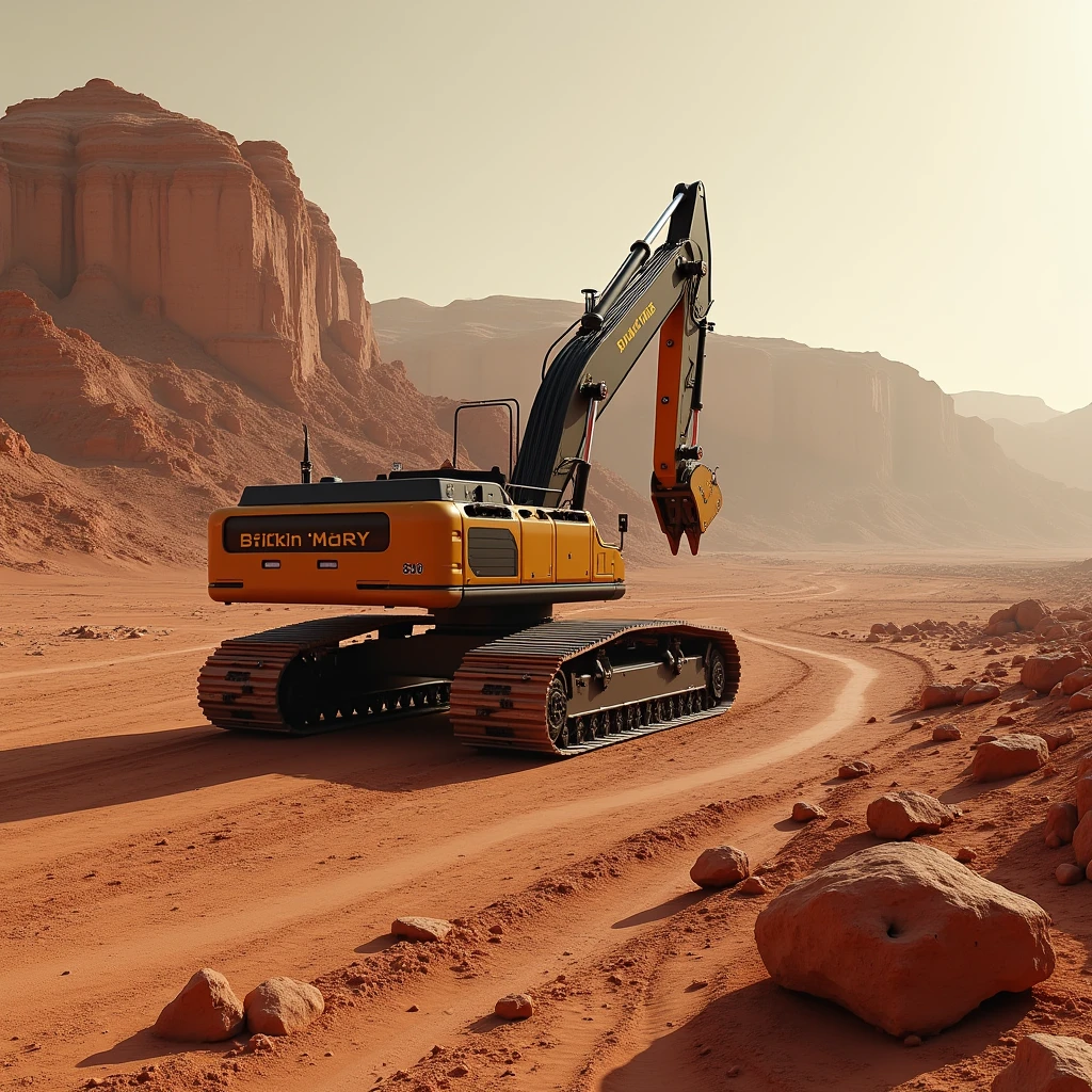 Mars, mineral resources extraction plant, factory, vehicle, excavator, real, science fiction, (near future:1.5), precision, masterpiece