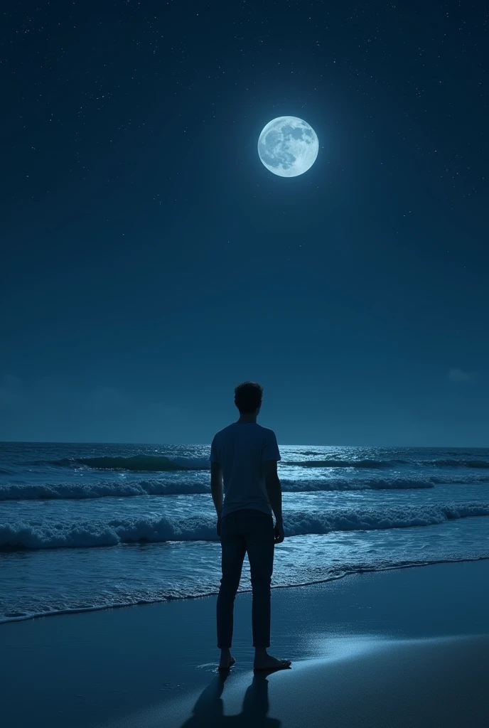 A man on a beach in night 