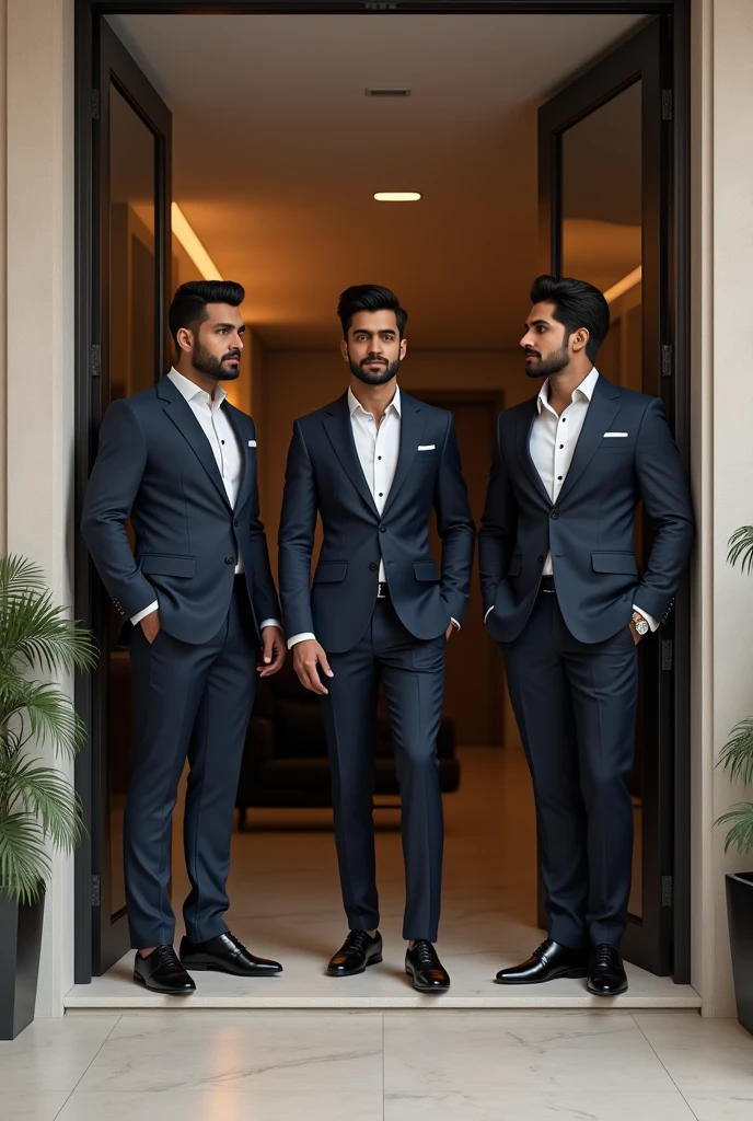 Hot n sexy indian boys in formal clothes waiting at door in flat