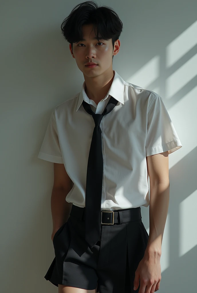 handsome korean guy,sexy school dress,no shoe,stinky sheer socks,big dick
