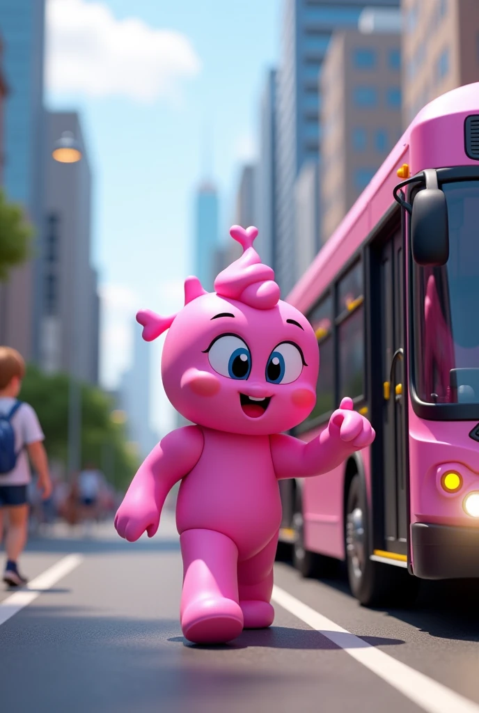Make a roblox guy he is pink make him get on the bus