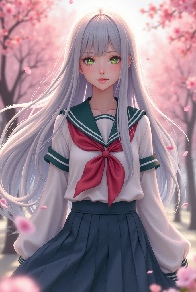 Long silver hair Sakura Sailor suit