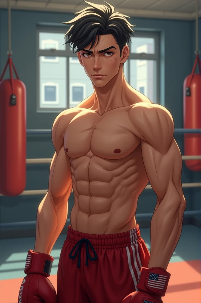 I drew a handsome high school boy in his third year who is a member of the boxing club.