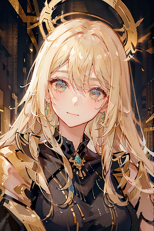 1 Adult female，Blonde long hair，Long earrings，Gold Halo Headdress，Gods，feather（8k，Exquisite CG）