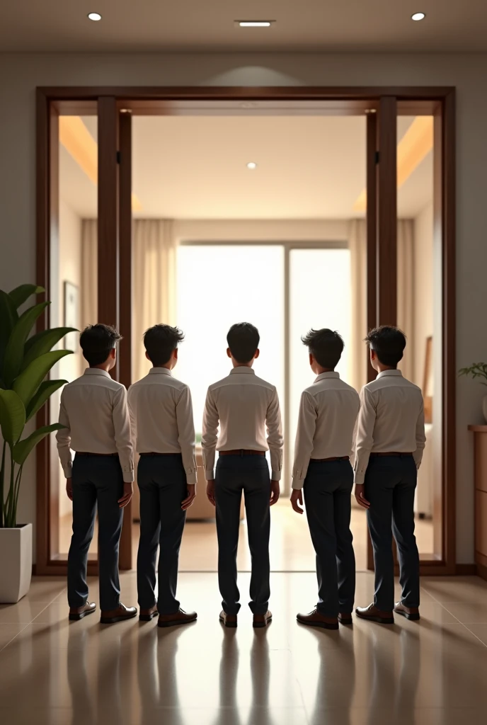 indian boys in formal house short clothes waiting at door in flat